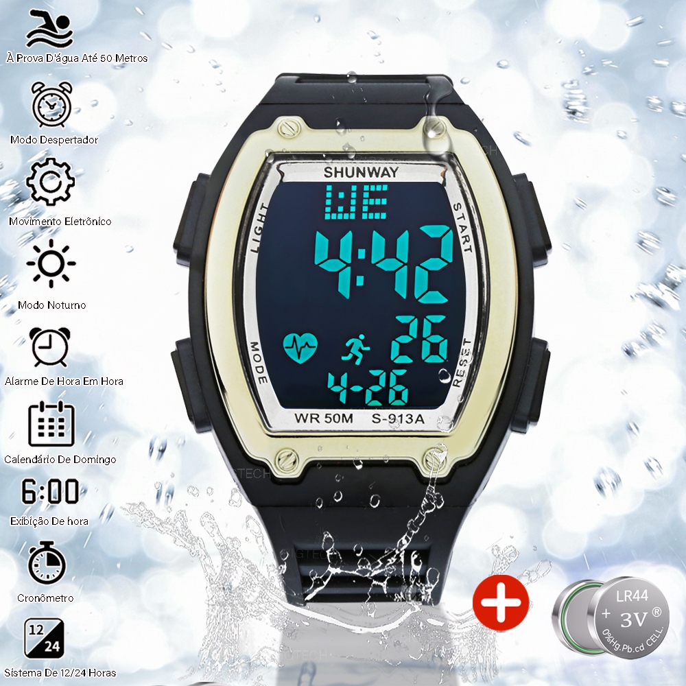 Relógio Esportivo Digital Multifuncional Profissional Resistente à Água Resistente Vem Com 2 Baterias em Oferta na Shopee