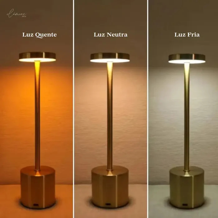 Luminária de Mesa LED Gold Slim – Elegância Sem Fio e Toque Minimalista Luzes Ajustaveis Usb