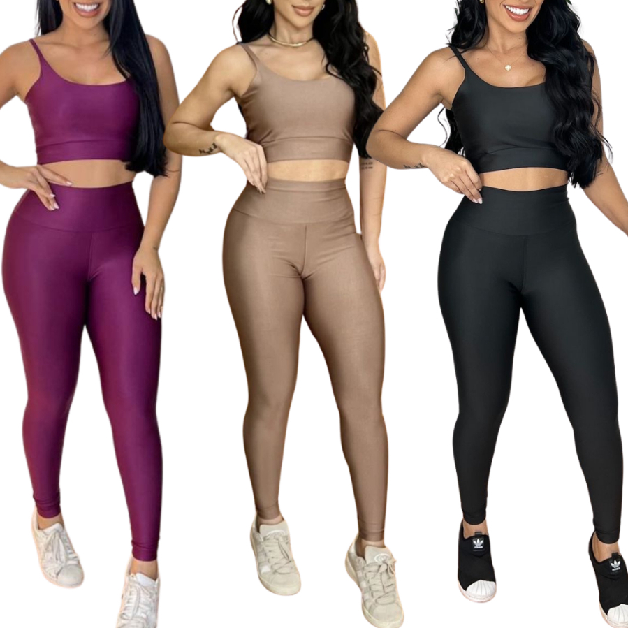 Conjunto Fitness Calça Legging Academia Cos Alto Top Com Bojo Removível Atividade Física em Oferta na Shopee
