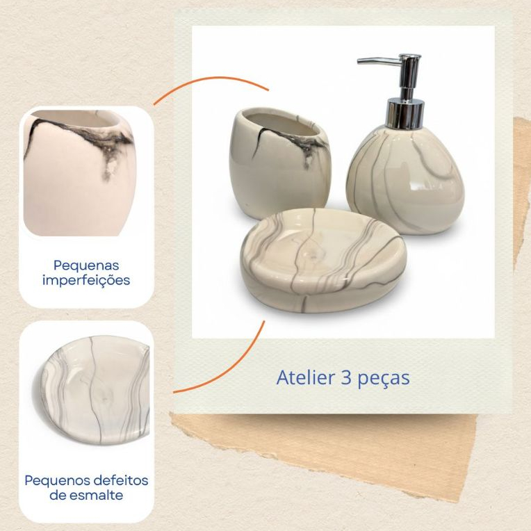 Kit Banheiro Lavabo 3 Peças (Pequenos Defeitos) Branco Porta Sabonete Líquido Suporte Escova em Oferta na Shopee