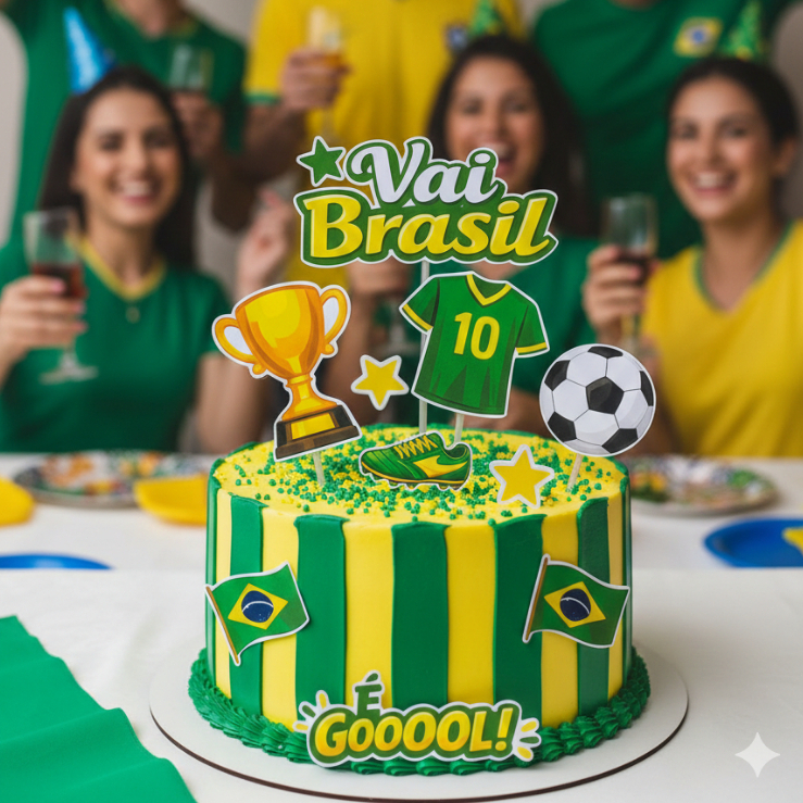 ENVIO IMEDIATO Topo de Bolo Copa do Mundo 2026 Brasil | Vai Brasil Futebol Personalizado l Topo Copa 2026 Brasil Futebol