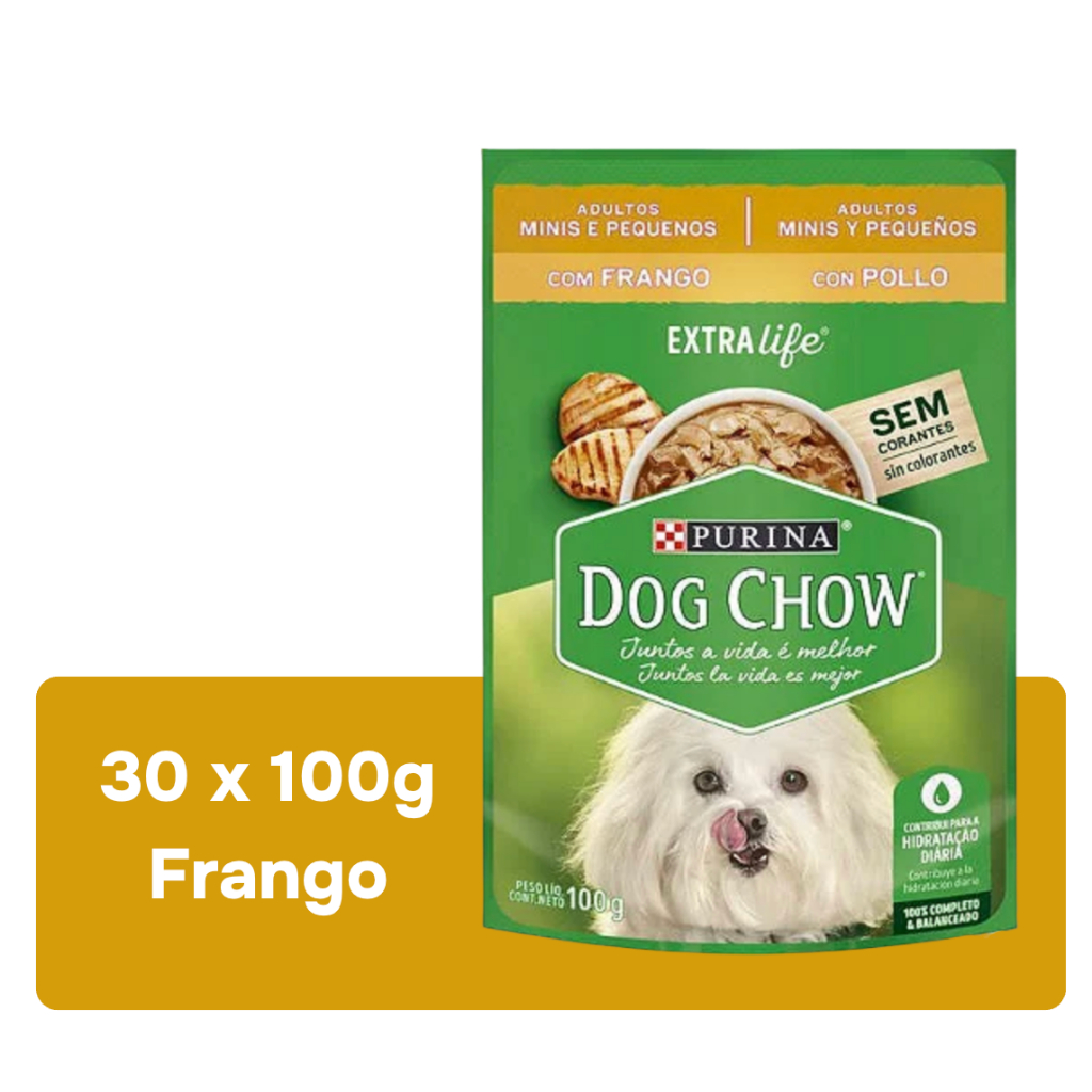 Ração Úmida Dog Chow Cães Adultos Raças Pequenas sabor Frango - 30 unidades de 100g
