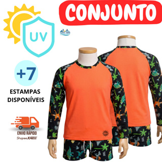 Conjunto de Camisa UV + sunga boxer infantil / juvenil praia / piscina do 1 ao 16 anos em Oferta na Shopee