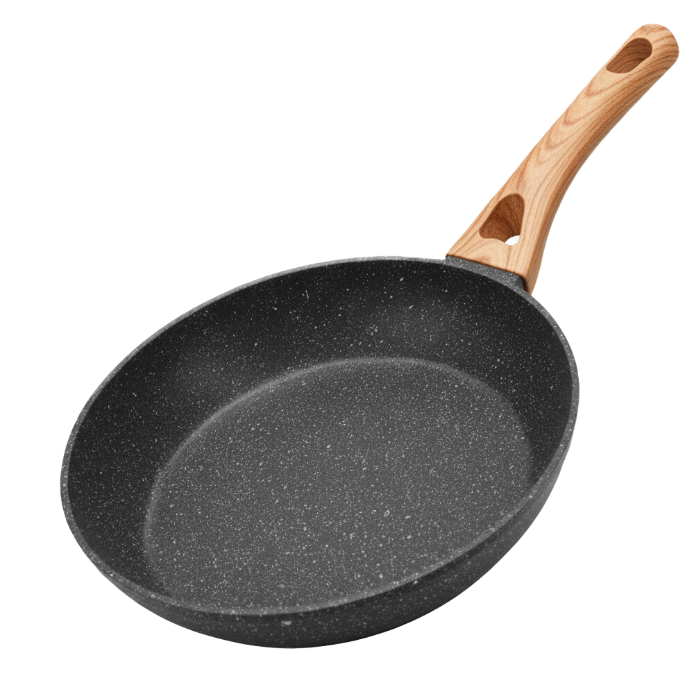 Imagem Frigideira Antiadeirente Mármore Resistente Cabo De Madeira Fundo Indução Fogão A Gás E Elétrico Fita Sem Oléo Premium