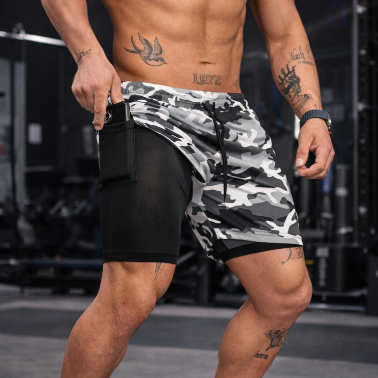 Shorts 2 em 1 Dry Duplo Camuflado Plus Size M ao G3 Com Compressão Academia Treino Corrida em Oferta na Shopee