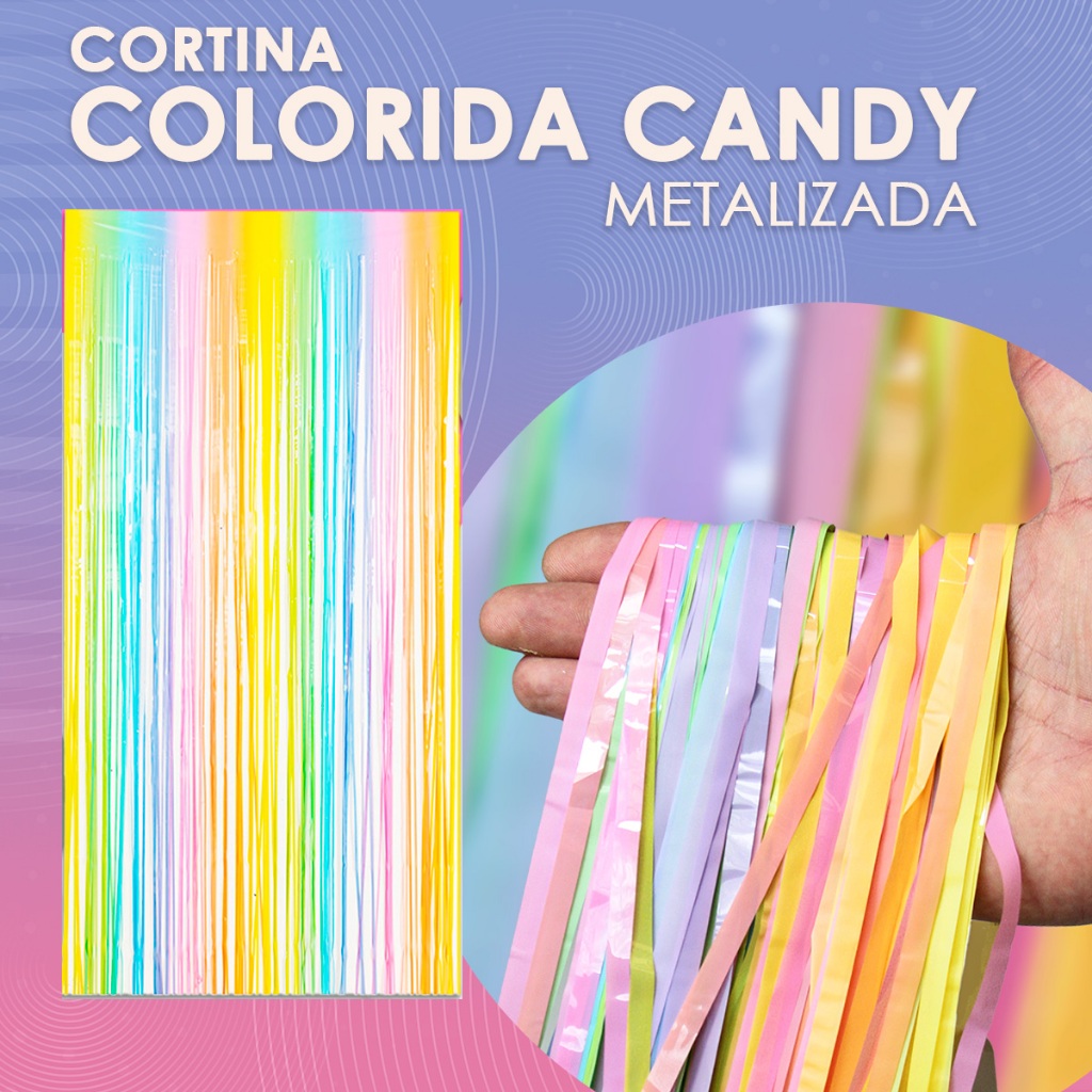 Cortina Metalizada Franja Furta Cor Colorido Coração 100 X 200cm Decoração Silver Festas