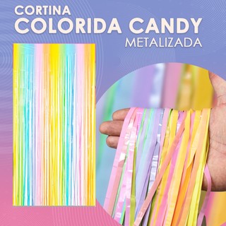 Cortina Metalizada Franja Furta Cor Colorido Coração 100 X 200cm Decoração Silver Festas