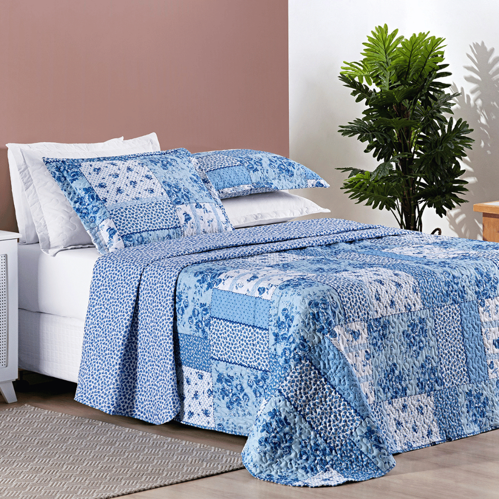 Jogo Colcha 3 Peças Casal/Queen/King Estampada Dupla Face Bouti Matelado Cobre Leito Aba Americana em Oferta na Shopee
