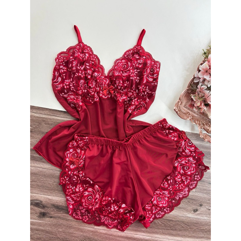 baby doll feminino de renda sensual short doll feminino pijama feminino de dormir pijama sexy linha noite  (Safira)