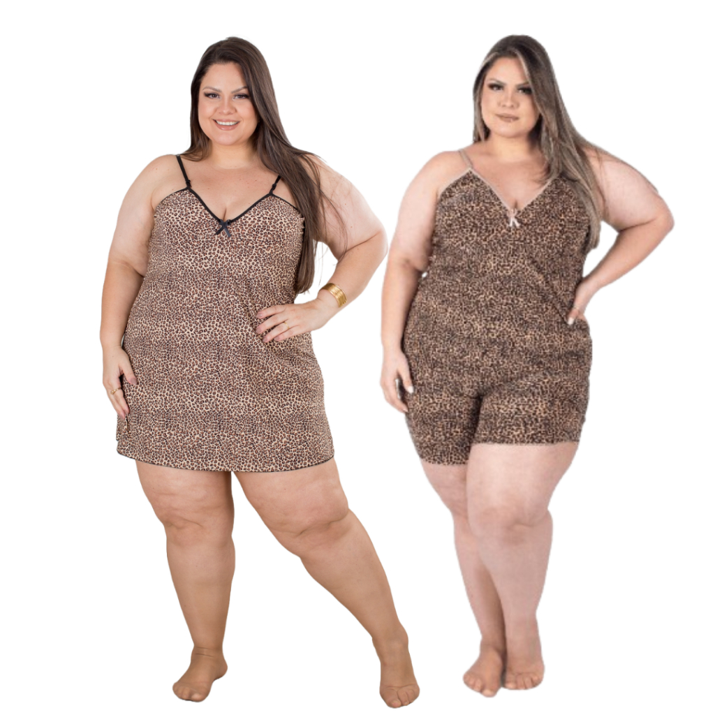 Conjunto Plus Size Baby Doll e Camisola Plus Size Feminino Animal Print Pijama em Oferta na Shopee