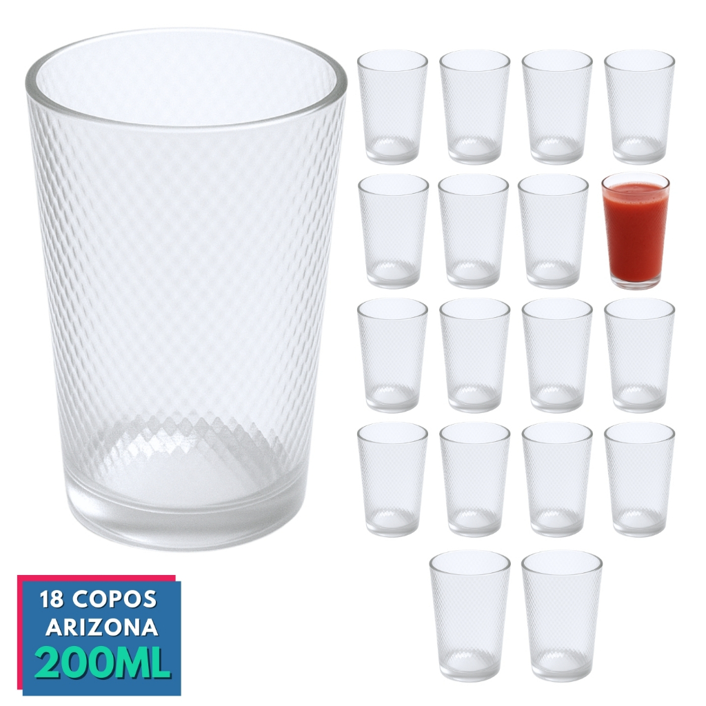 Jogos de 18 Copos de vidro Arizona 200ml Transparente em Oferta na Shopee