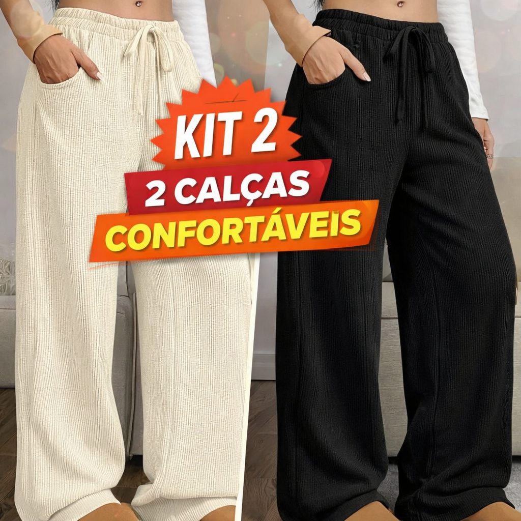 Kit Duas Calça Feminina Pantalona Tecido Anarruga Importada com Bolsos Tendência 2026 em Oferta na Shopee