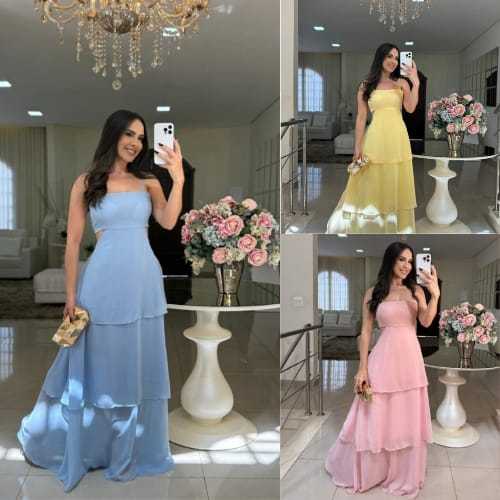 Vestido longo de alça, CHIFFONN, perfeito para todas as ocasiões em Oferta na Shopee