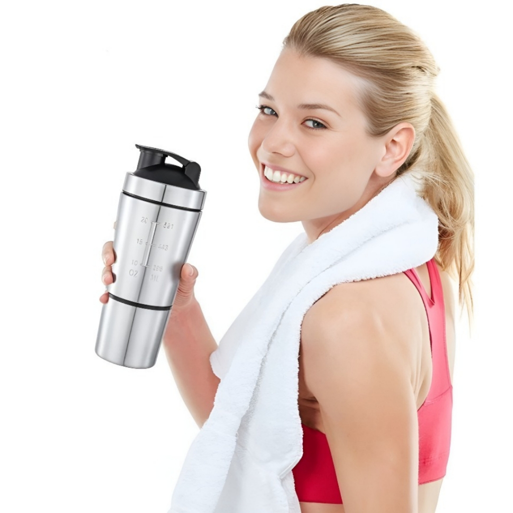 Shakeira Dupla Inox 750ml Coqueteleira Academia Misturador com Compartimento e Shaker Ball em Inox em Oferta na Shopee