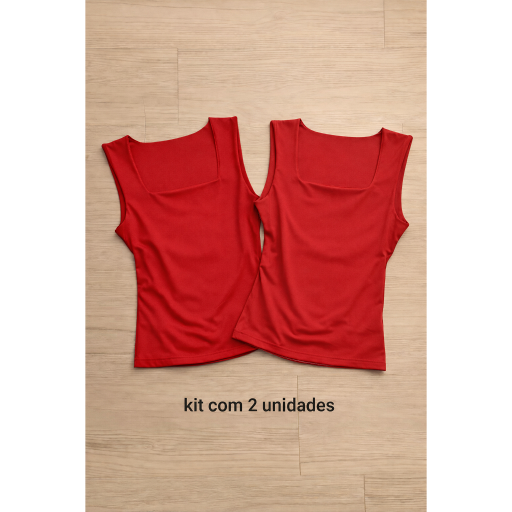 kit 2 Blusa Regata Decote Quadrado Básica Feminina Moda feminina Blusinha