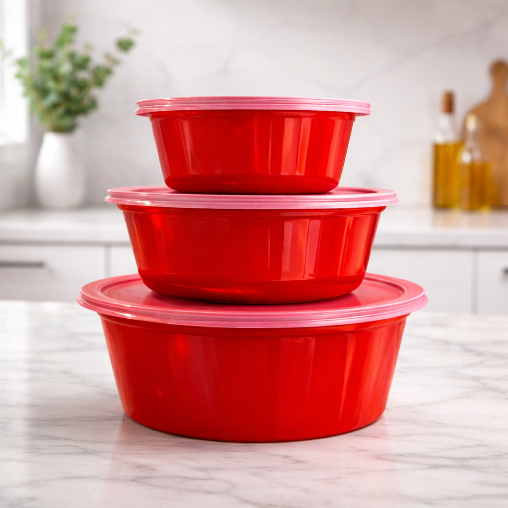 Kit jogo 3 Bacias Plásticas Canelada Com Tampa color Decoração Cozinha Casa Livre BPA em Oferta na Shopee