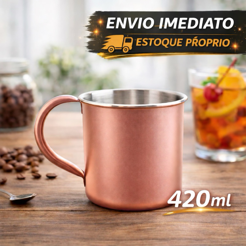 Caneca Drink Aço Inox Metal Moscow Mule Lisa Rose Gold 420ml Bebidas Geladas ou Caneca Metal Café em Oferta na Shopee