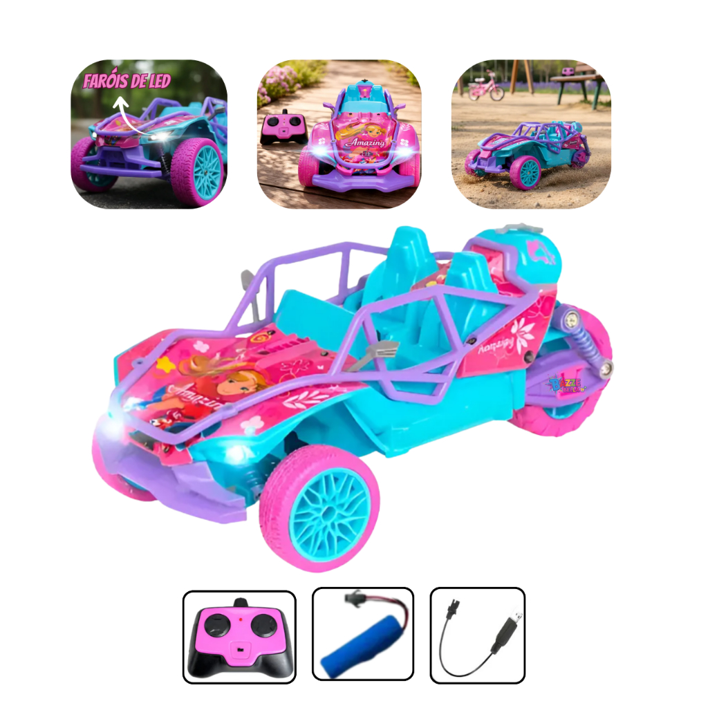 Carrinho Triciclo Controle Remoto Recarregável 2.4g Rosa Menina Conversível Amazing Boneca 6 Funções