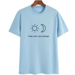 Camiseta Tudo Tem Seu Tempo Estampa Minimalista Sol e Lua Camisa Estilo Clean