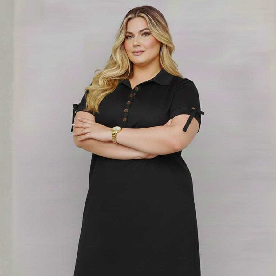 Vestido Chemise Plus Size Feminino Manga 3/4 Botões Frontais Soltinho Confortável Várias Cores