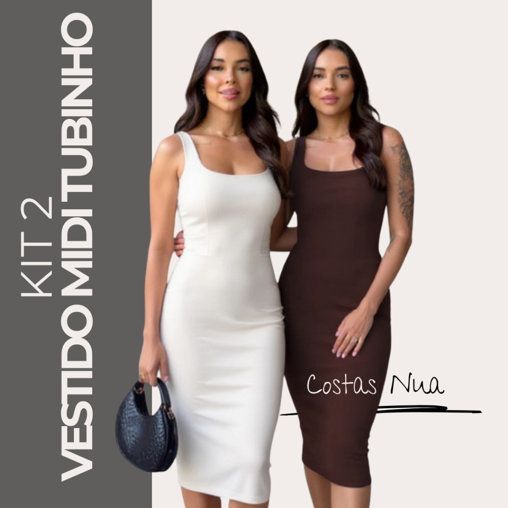Kit Com 2 Vestido Midi Costas Nuas Tubinho Canelado Anarruga Colado Modelador Gringa Com Alça em Oferta na Shopee