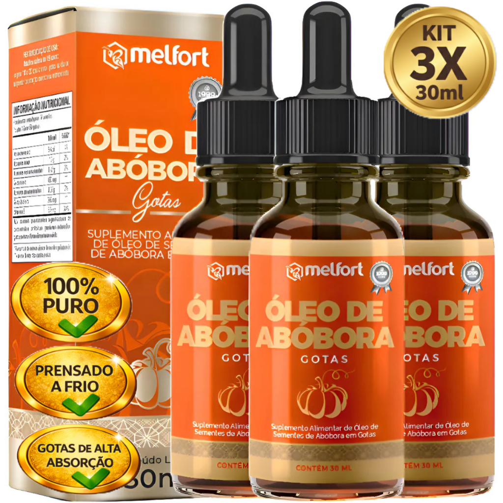 Kit 3x Óleo De Semente De Abóbora Em Gotas 100% Pura 3x30ml