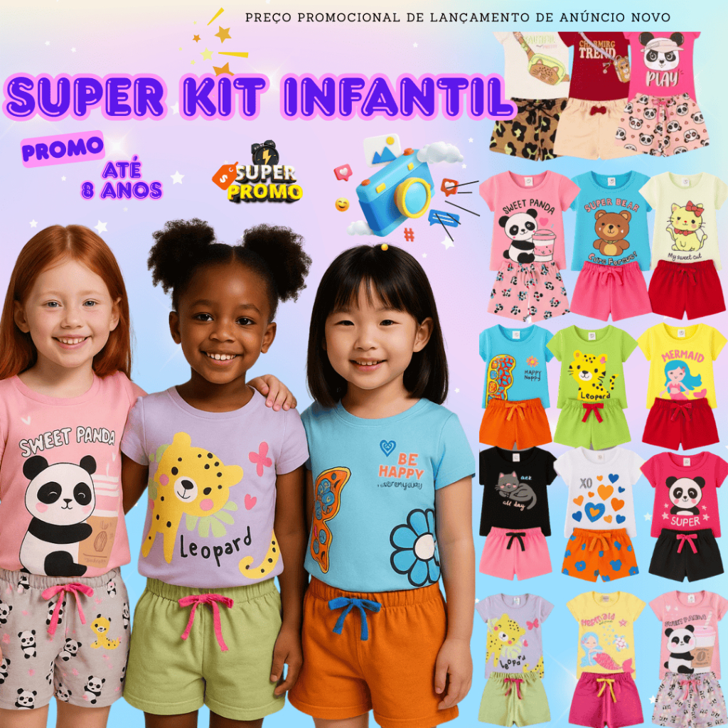 Kit 6, 8 e12 Conjunto Infantil Menina Look Estiloso Peças Bebê Algodão Roupa Moda Criança Verão em Oferta na Shopee