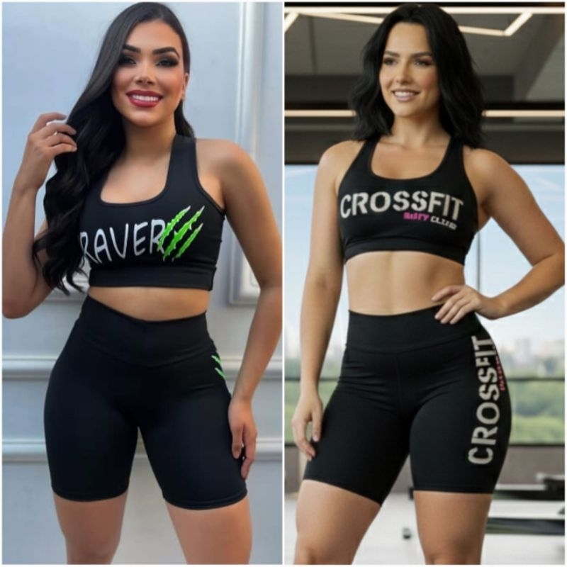 Conjunto feminino croped e short Conjuntos fitnes, passeio promocao