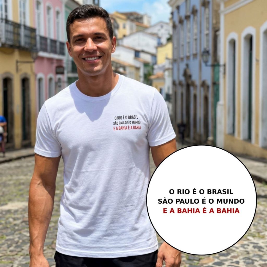 Camisa Bahia É a Bahia 100% Algodão Premium Branca Básica Malha Reforçada Alta Qualidade e Conforto