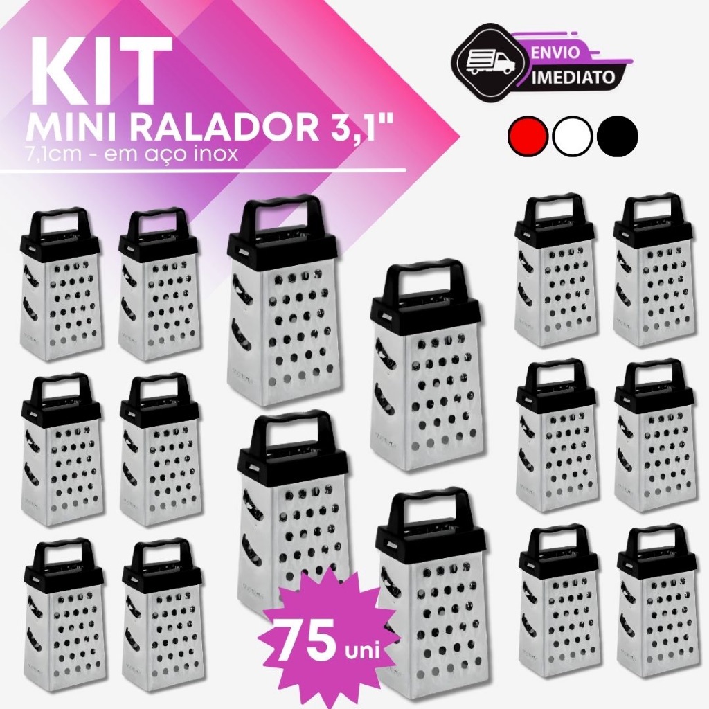 Mini Ralador 4 Faces 3,1'' para Casa Inox Compacto Portátil Multiuso Cozinha - 50, 60 ou 75 und