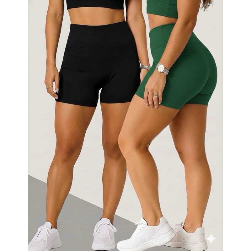 Kit  2 Shorts Feminino em Suplex Curto Ideal para Academia ou Compor Looks Zero Transparência Short Modelador