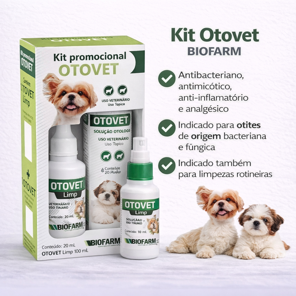 Kit Otológico Otovet Biofarm Limpeza E Tratamento De Otite em Oferta na Shopee