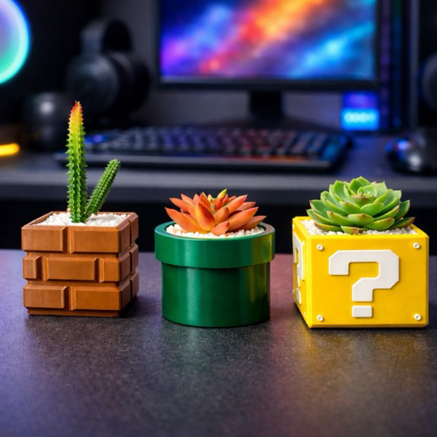 Vaso Decorativo Gamer Estilo Mario –  para Setup gamer mesas e muito mais