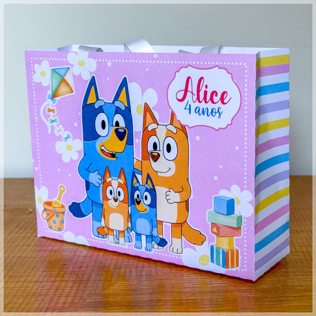 KIT FESTA - 10 SACOLINHA - LEMBRANCINHA PERSONALIZADA - BLUEY MENINA (ENVIO IMEDIATO) em Oferta na Shopee