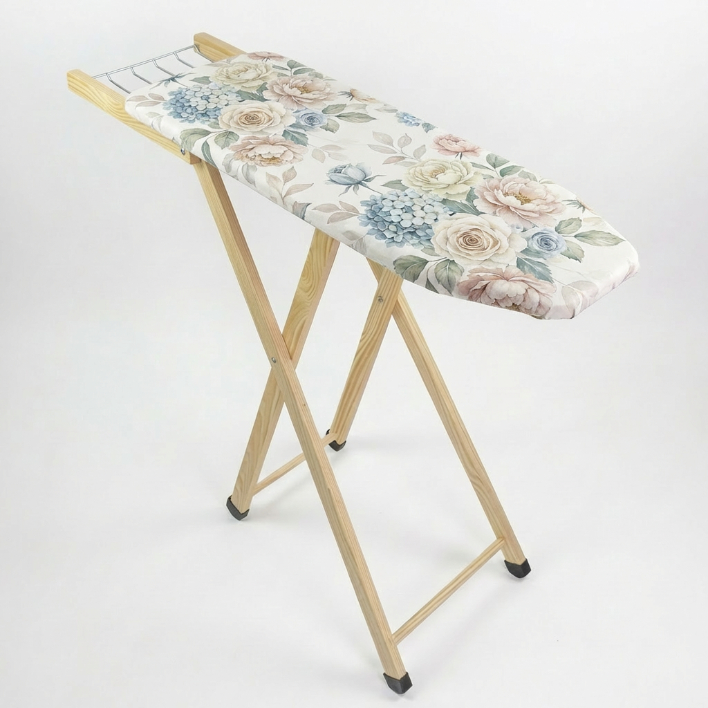 Mesa Tábua Passar Roupas Madeira Dobrável Prática Com Pés Borracha Antiderrapante Capa Estampada Para Lavanderia