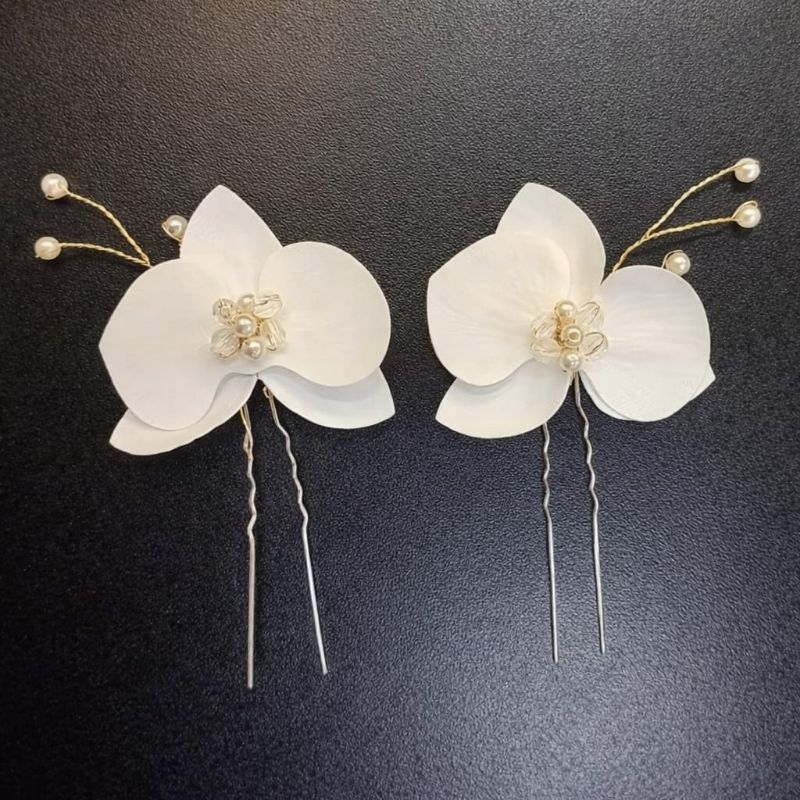 Arranjo de cabelo Penteado Orquideas Noivas Madrinhas Grinalda  Dourado em Oferta na Shopee