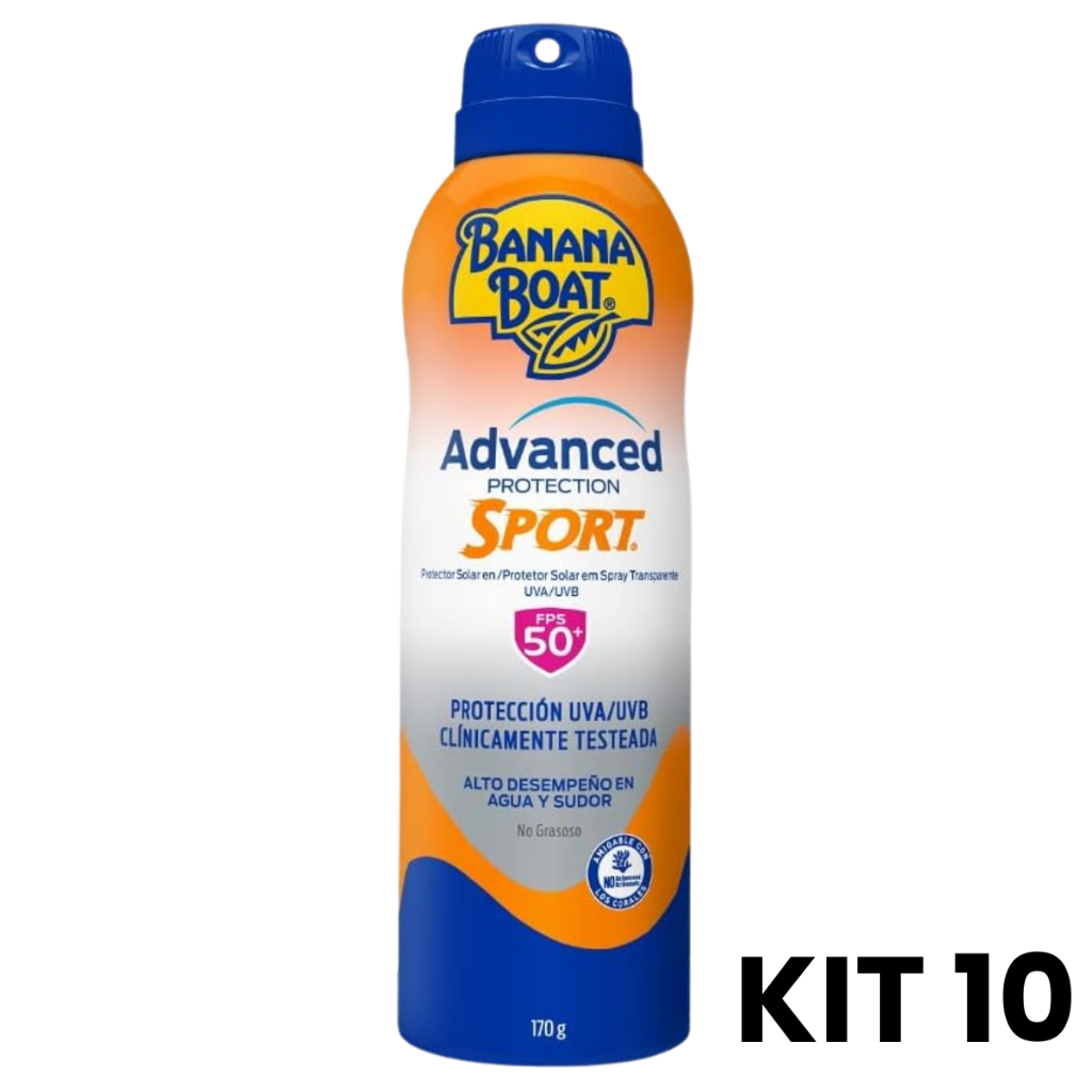 Protetor Solar Banana Boat Sport FPS 50 Kit 10 Aerosol 170g Toque Seco