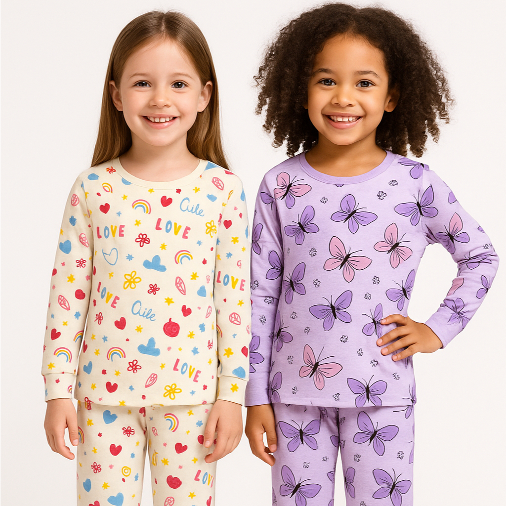 PIJAMA INFANTIL LONGO FEMINO ESTAMAPDOS EM ALGODÃO
