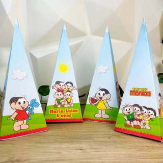 Kit Festa Turma da Mônica Personalizado 10/50 Peças – Caixas Milk - Pirâmide - Maleta - Canudo com Nome e Idade Infantil