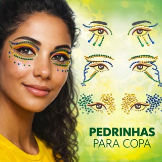 3 Cartela Adesivo Facial Rosto Brasil Copa Do Mundo Strass em Oferta na Shopee