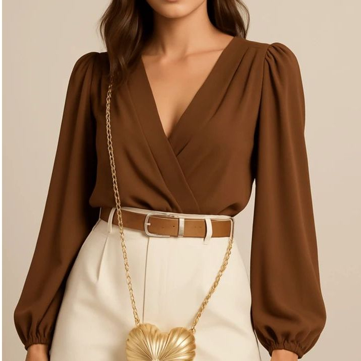 Body Feminino Transpassado Crepe Duna Manga LongaTendencia Moda Blogueira Elegante Social em Oferta na Shopee