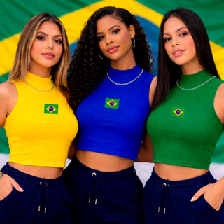 Cropped Gola Alta Canelado Regata P ao G3  Feminina BRASIL Moda Verão Blusinha Feminino em Oferta na Shopee