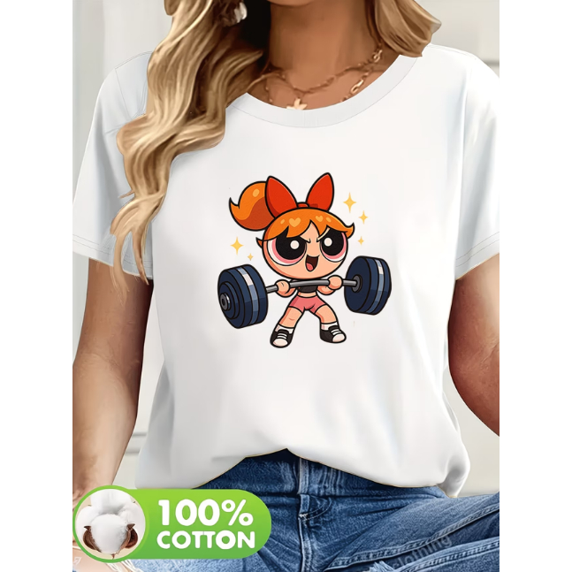 Camiseta Branca Algodão Florzinha Meninas Super Poderosas Academia
