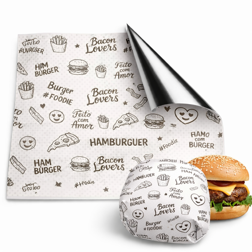 Papel Acoplado Anti Gordura Delivery 30x38 C/ 250un Estampado Bacon Lovers em Oferta na Shopee