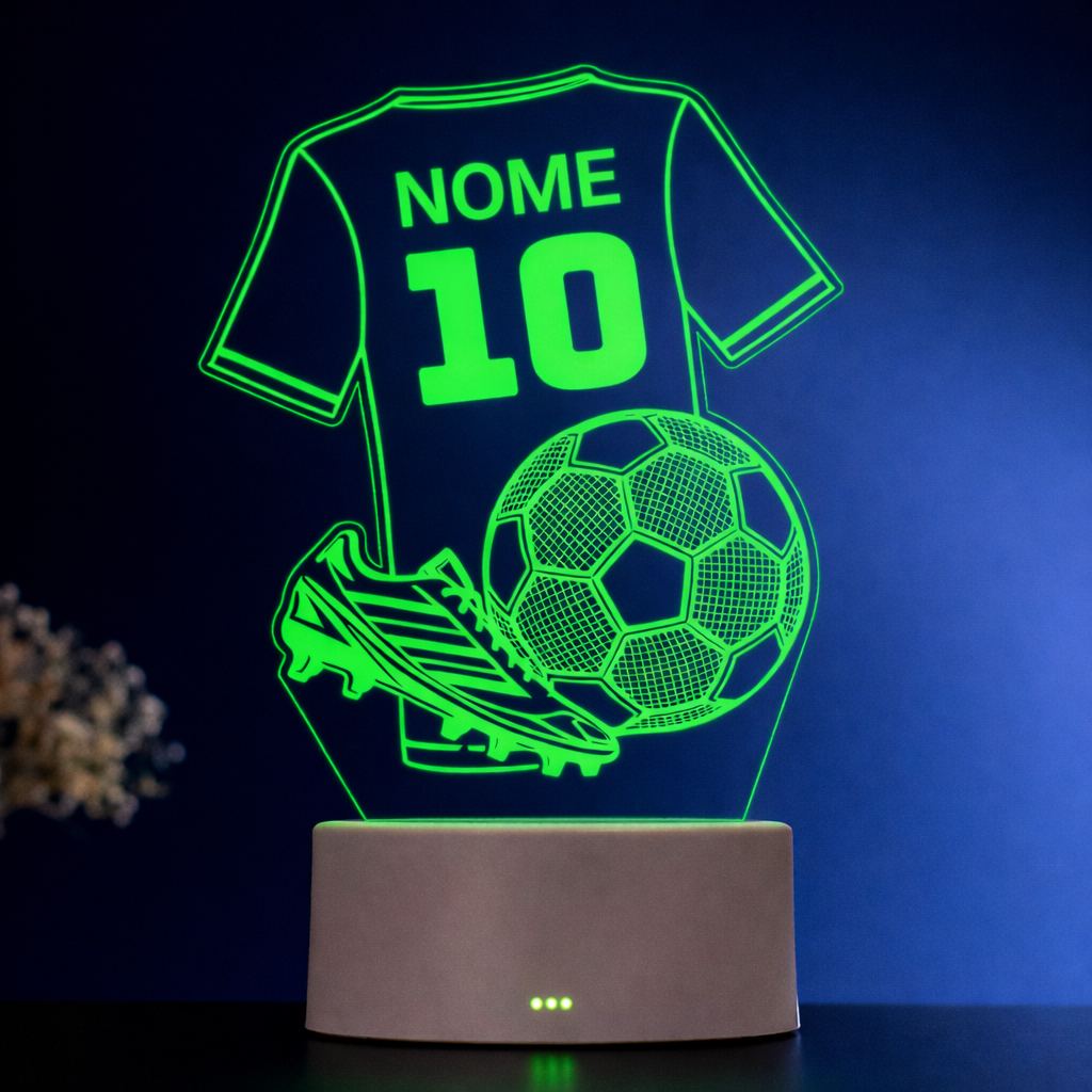 Luminária Camisa Futebol com nome e número editável, presente jogador, goleiro decoração quarto infantil