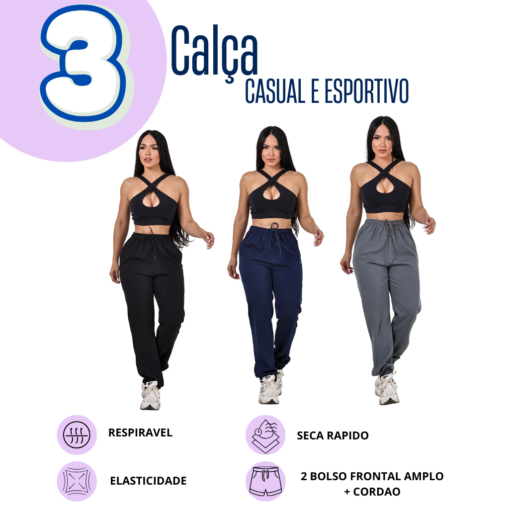 Kit 3 Calças Jogger Feminina Casual Esportiva em Oferta na Shopee