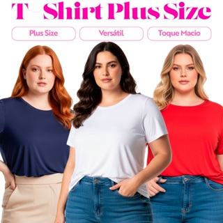 T-Shirt Feminina Plus Size G1 a G8 Viscolycra Gola Redonda Camiseta Básica Modelagem Blusa Soltinha em Oferta na Shopee