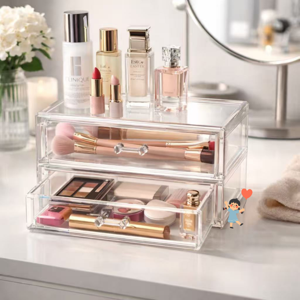 Organizador Acrílico Transparente com 2 Gavetas – Caixa Multiuso para Maquiagem, Acessórios e Cosméticos