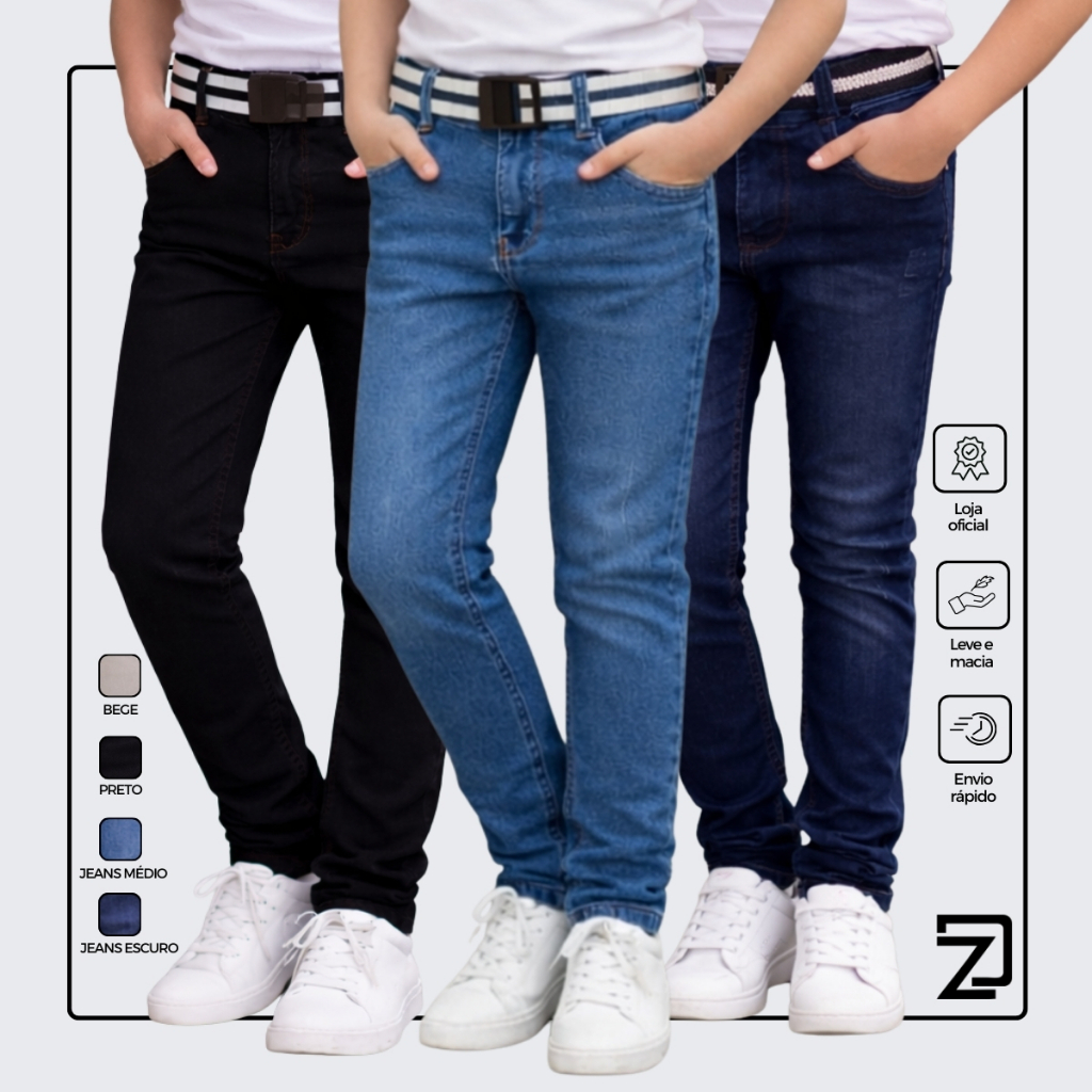 Kit 3 Calças Jeans Sarja Infantil Masculina em Oferta na Shopee