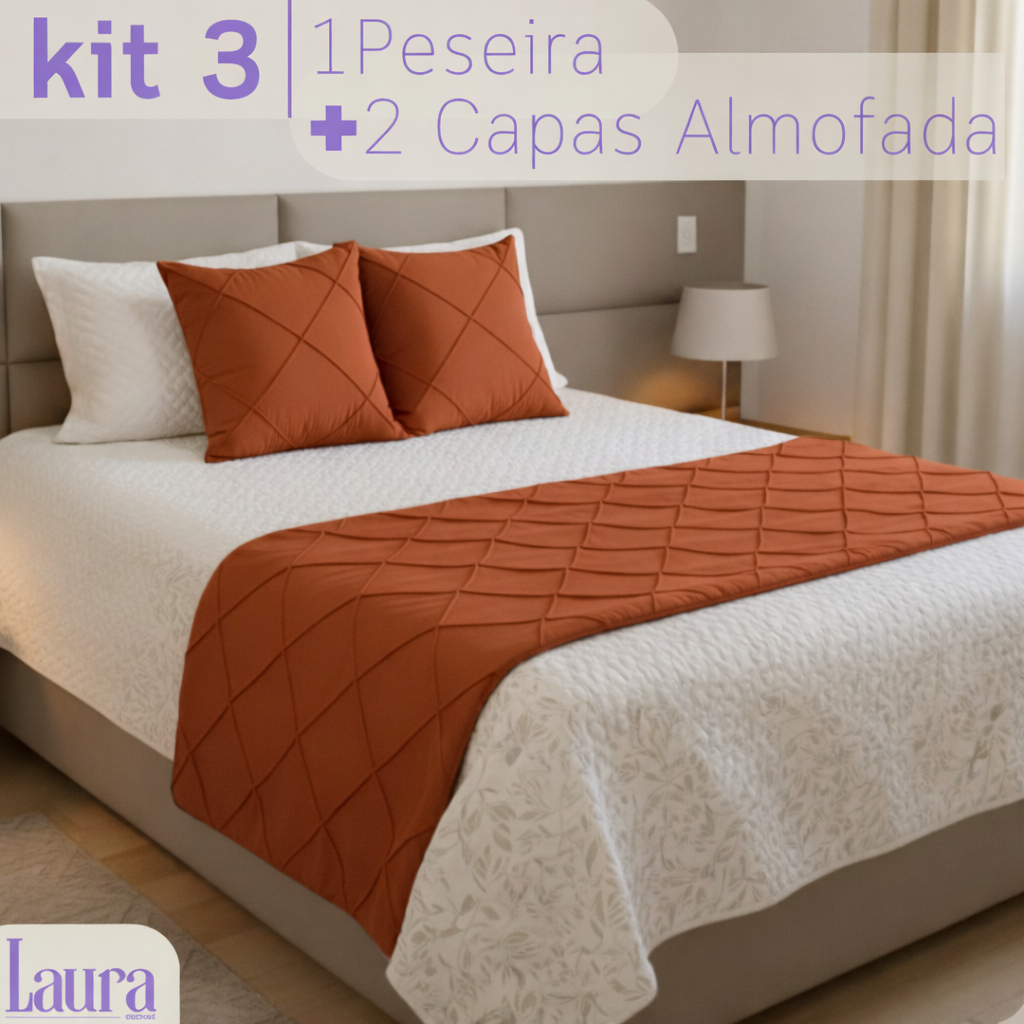 Kit Jogo de Cama 3 Peças Peseira + 2 Capas de Almofada Decorativas 45x45cm Sofá e Cama Casal, Queen e King Varias Cores